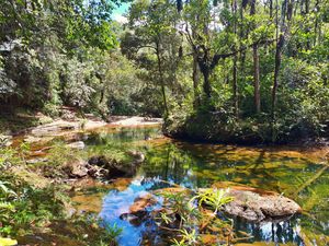 Lajas de piedra y aguas cristalinas en el Pozo de la Danta, Mocoa